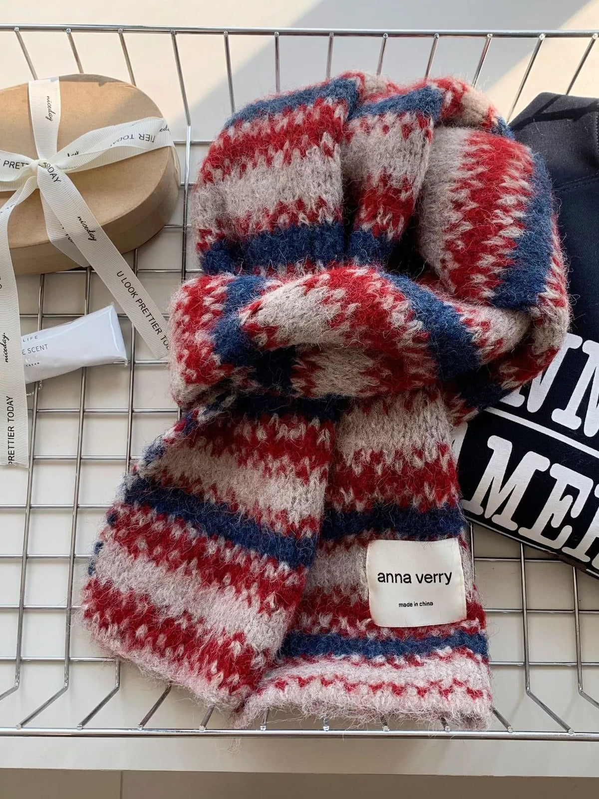 Striped Wool Knit Scarf