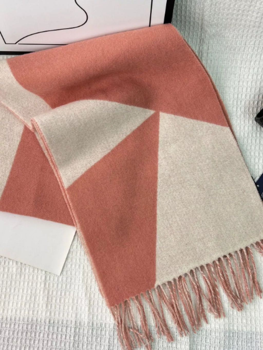 Fringe Color Block Wool Scarf