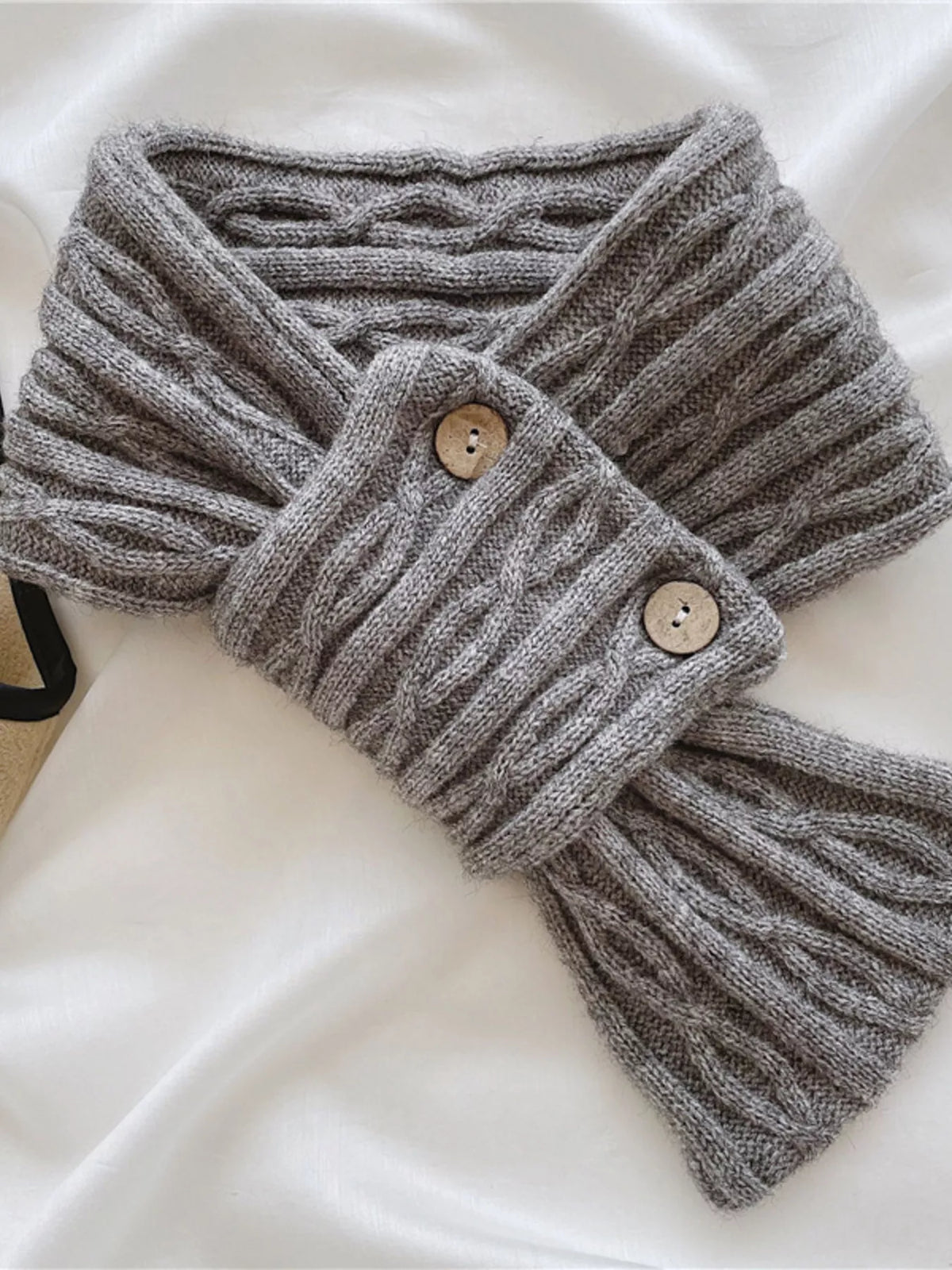 Button Accent Knitted Winter Scarf