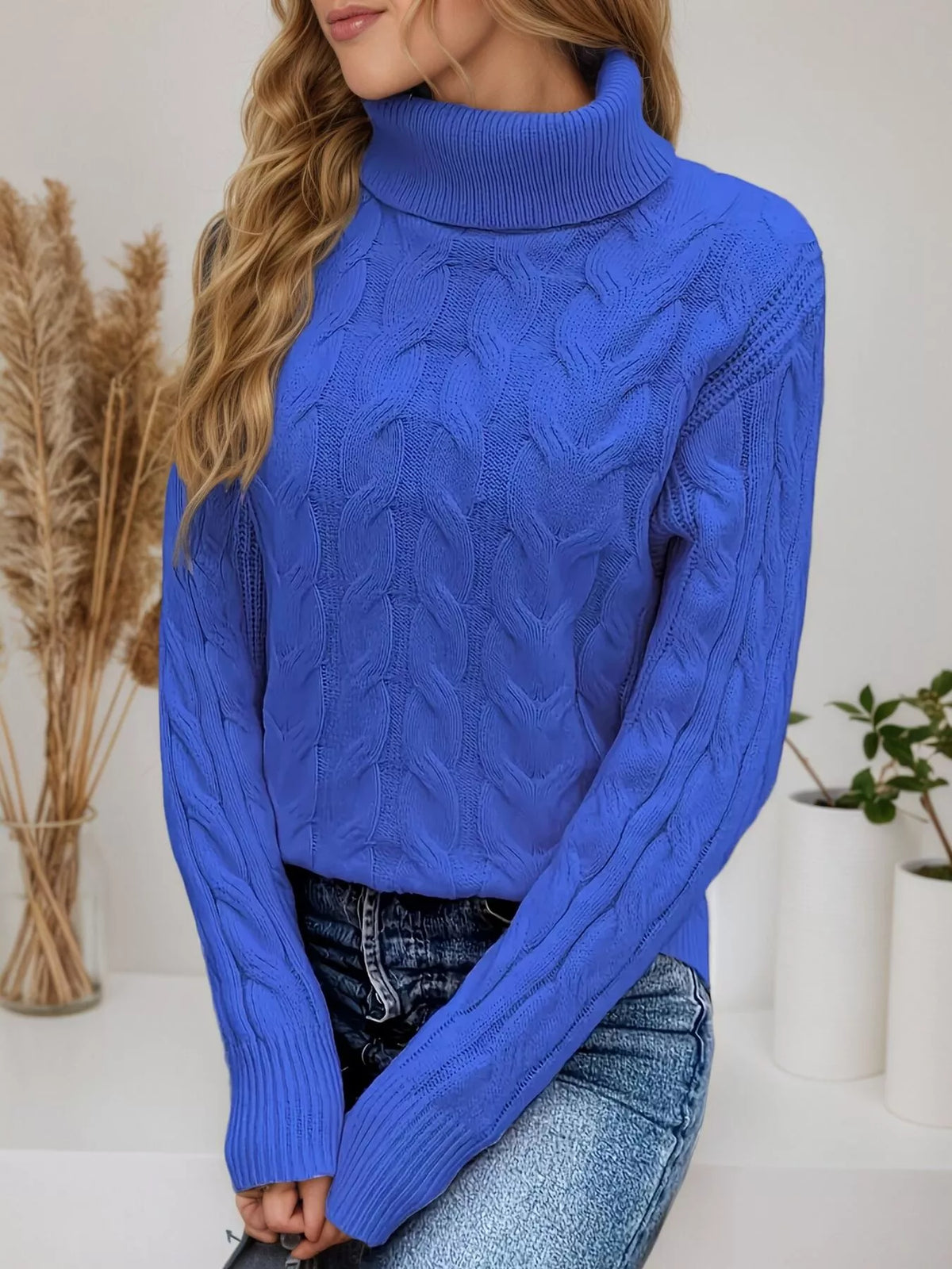 Chunky Cable Knit Turtleneck Sweater