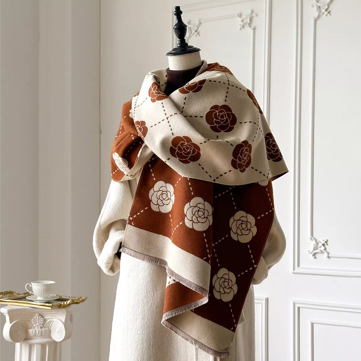 Floral Raw Hem Scarf