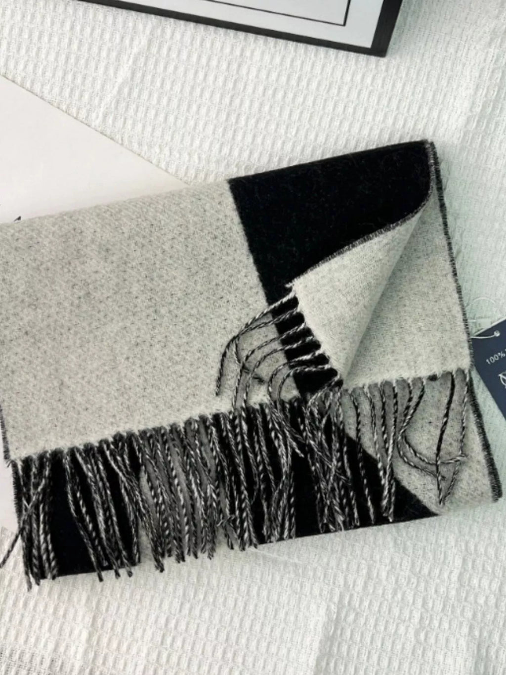 Fringe Color Block Wool Scarf