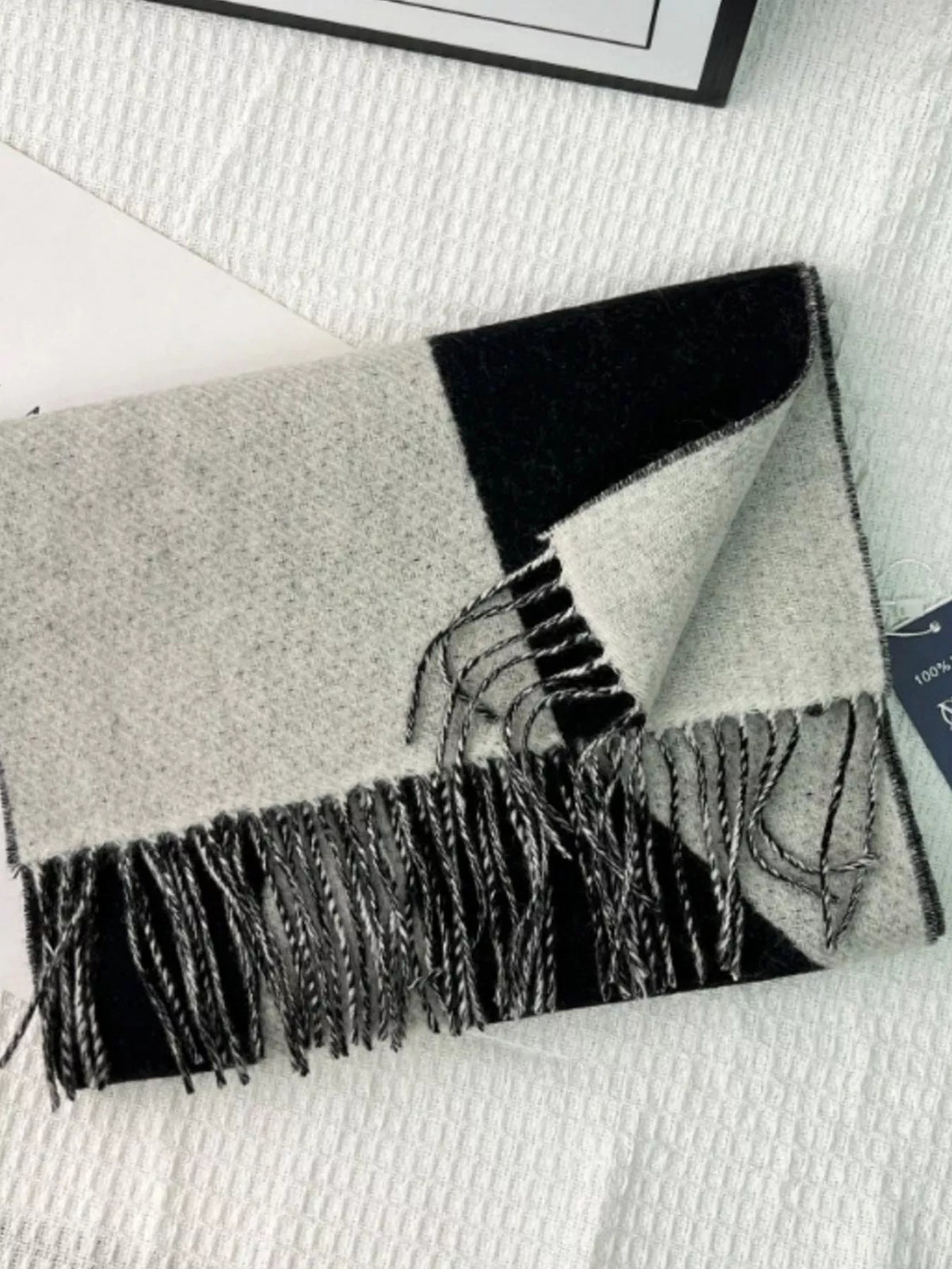 Fringe Color Block Wool Scarf
