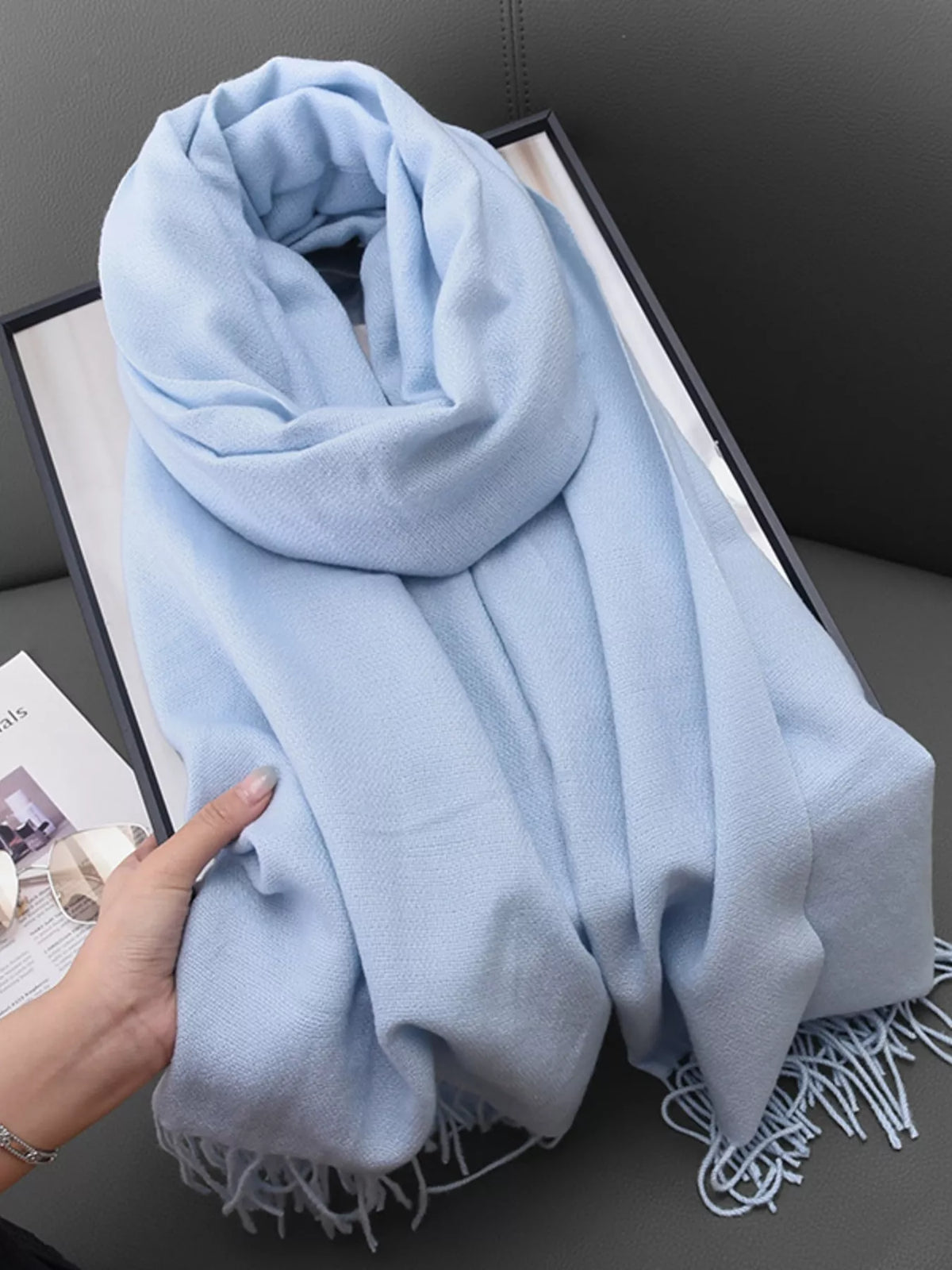Solid Color Fine Fringe Scarf
