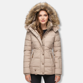 Warm Quilted Down Jacket with Fur Hood