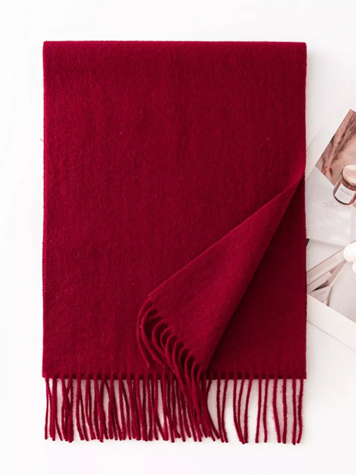 Solid Color Wool Fringe Scarf