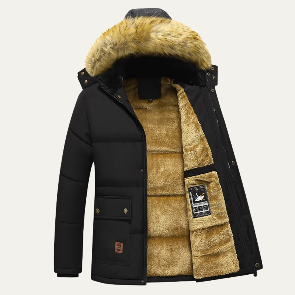 Warm Men's Hooded Parka Jacket with Faux Fur Collar