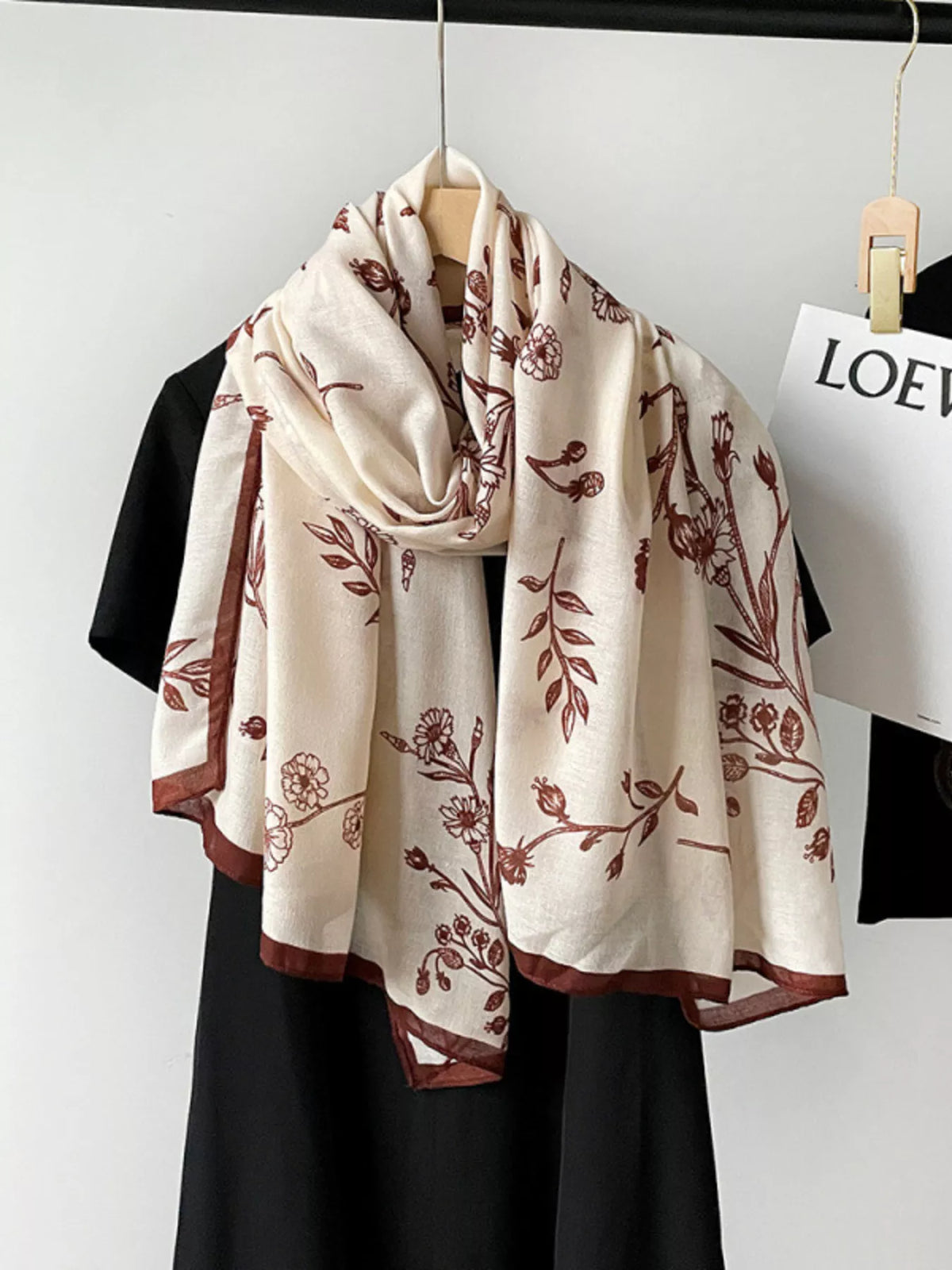 Floral Print Lightweight Scarf with Contrast Border
