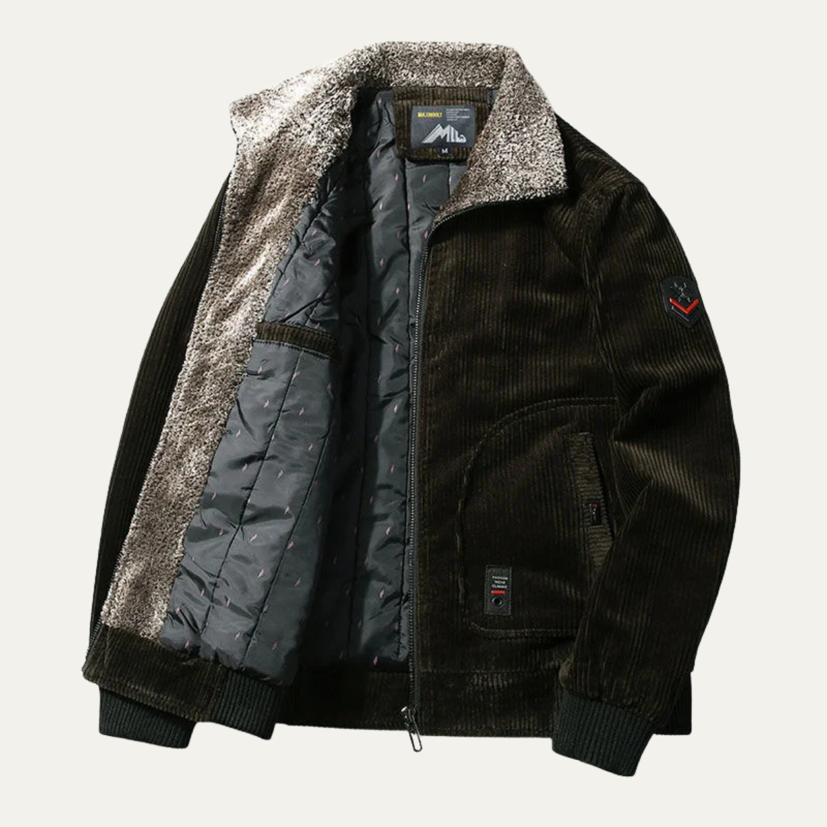 Warm Men's Quilted Fleece Jacket with Fur Trim Coat