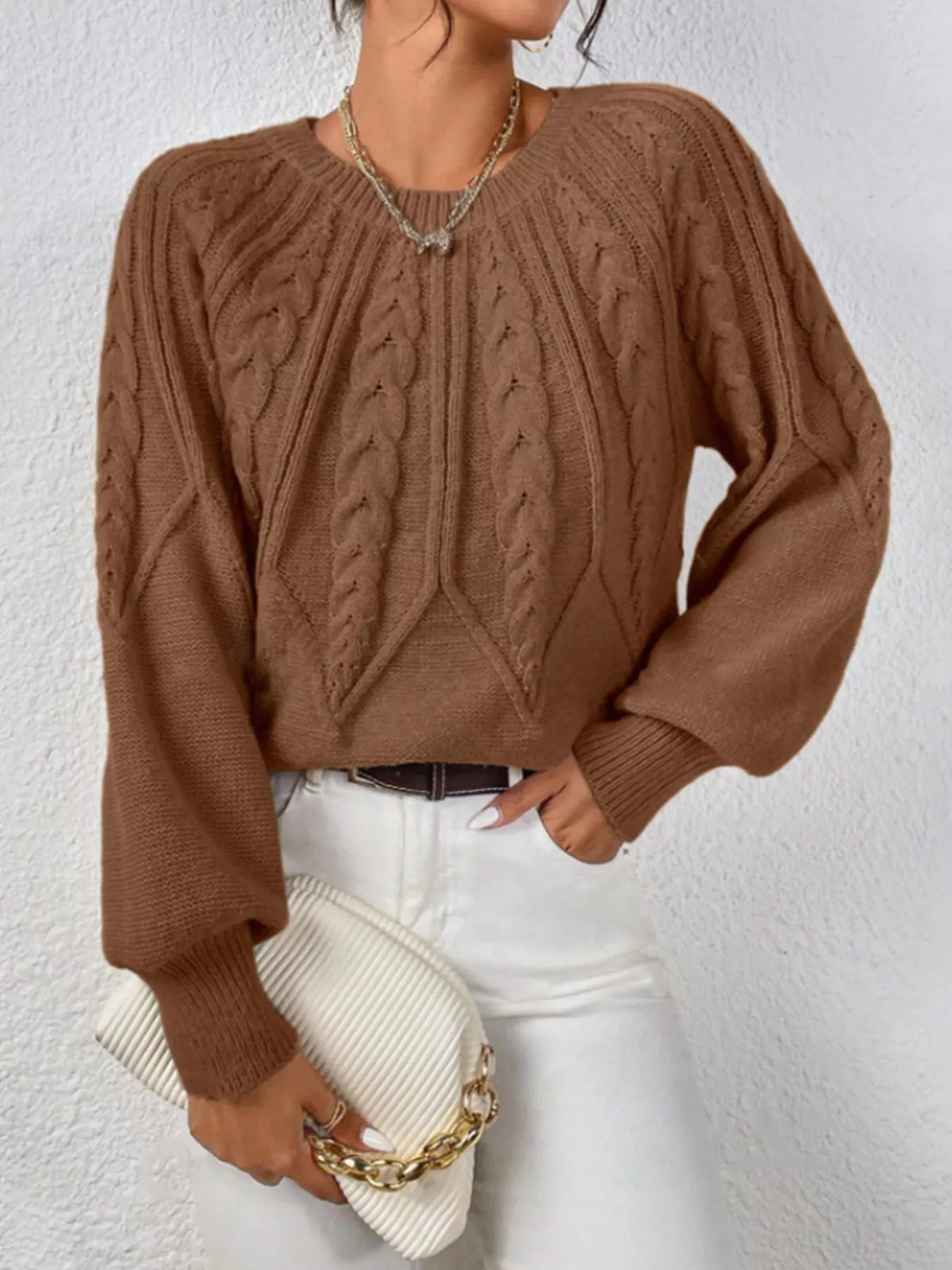 Cable Knit Ribbed Long Sleeve Sweater