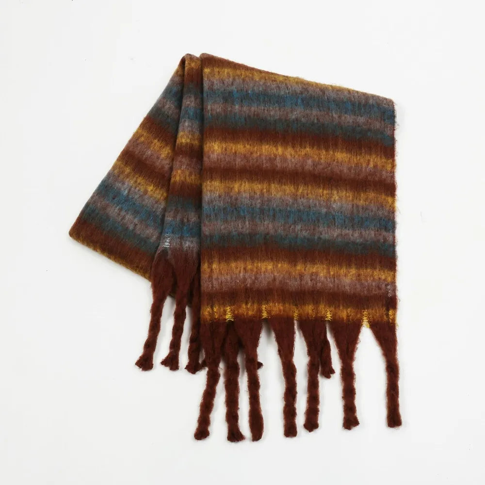 Fringe Contrast Striped Scarf