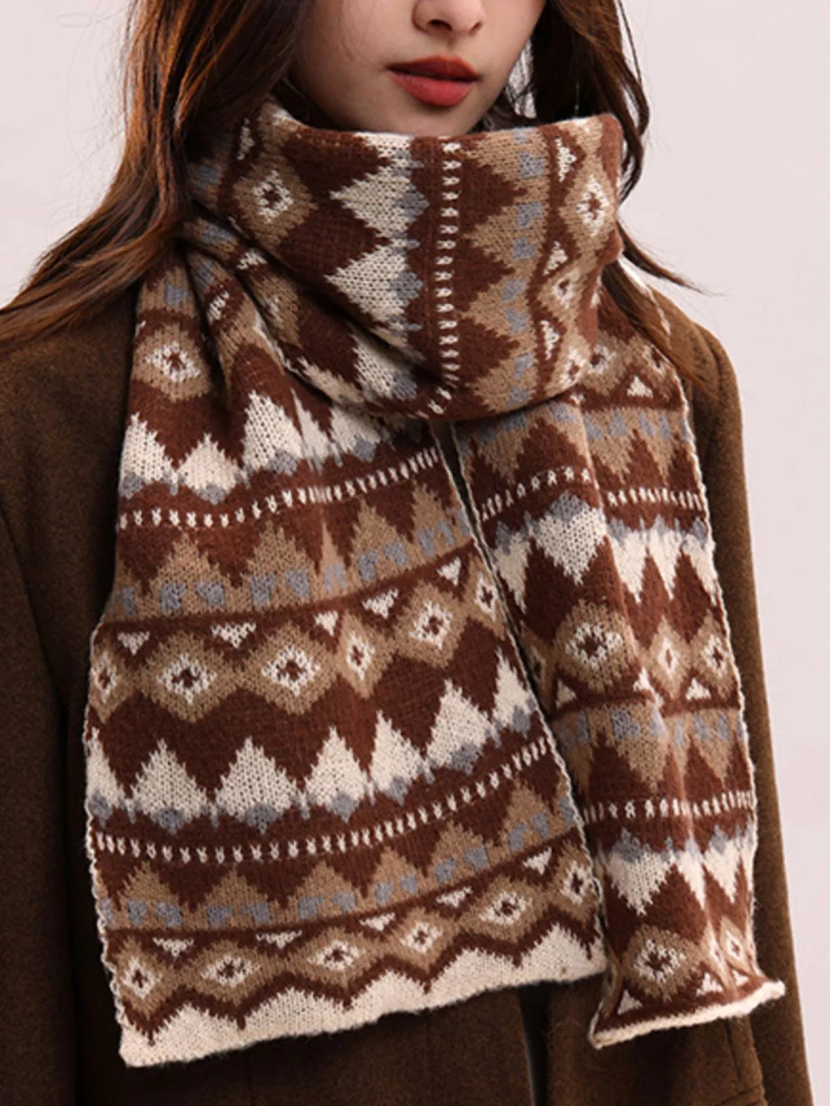 Vintage Geometric Knitted Scarf