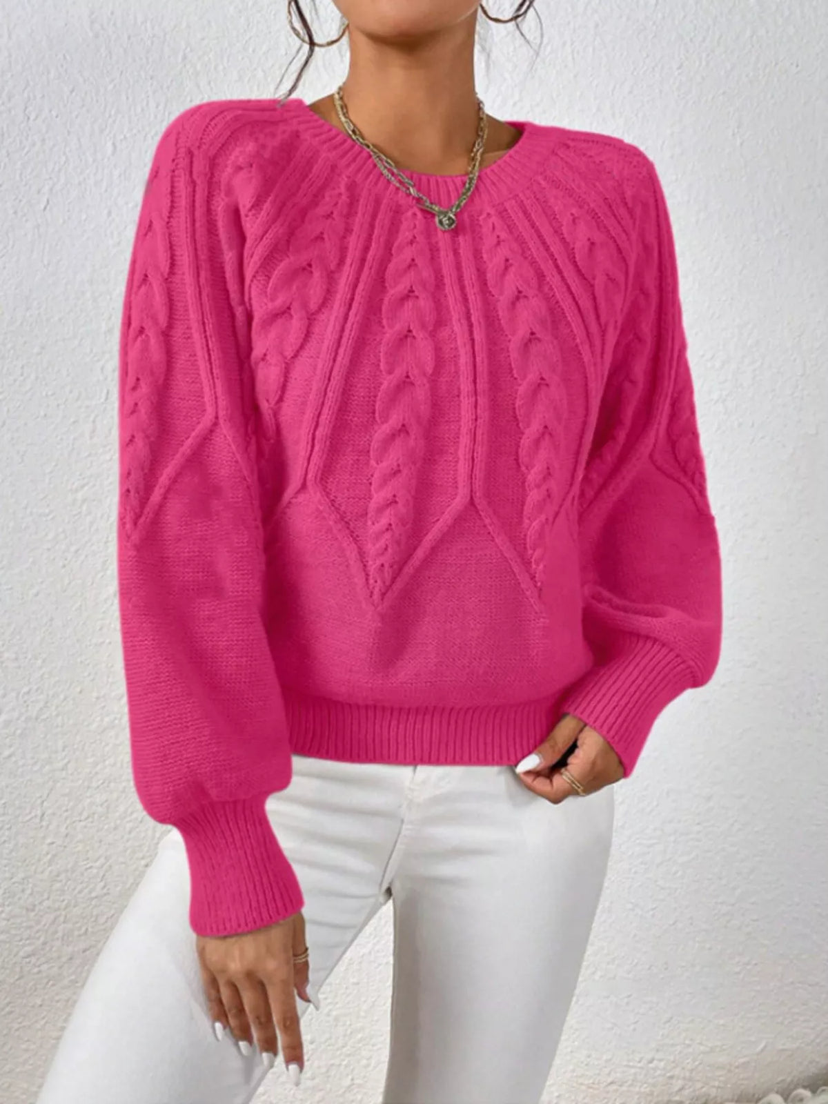 Cable Knit Ribbed Long Sleeve Sweater