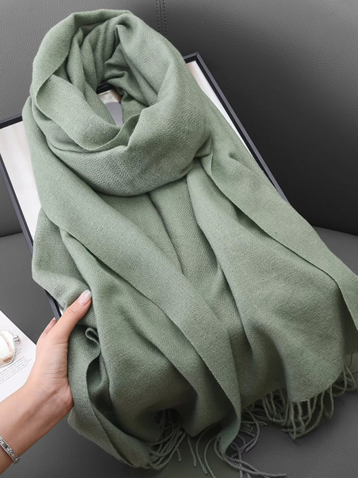 Solid Color Fine Fringe Scarf