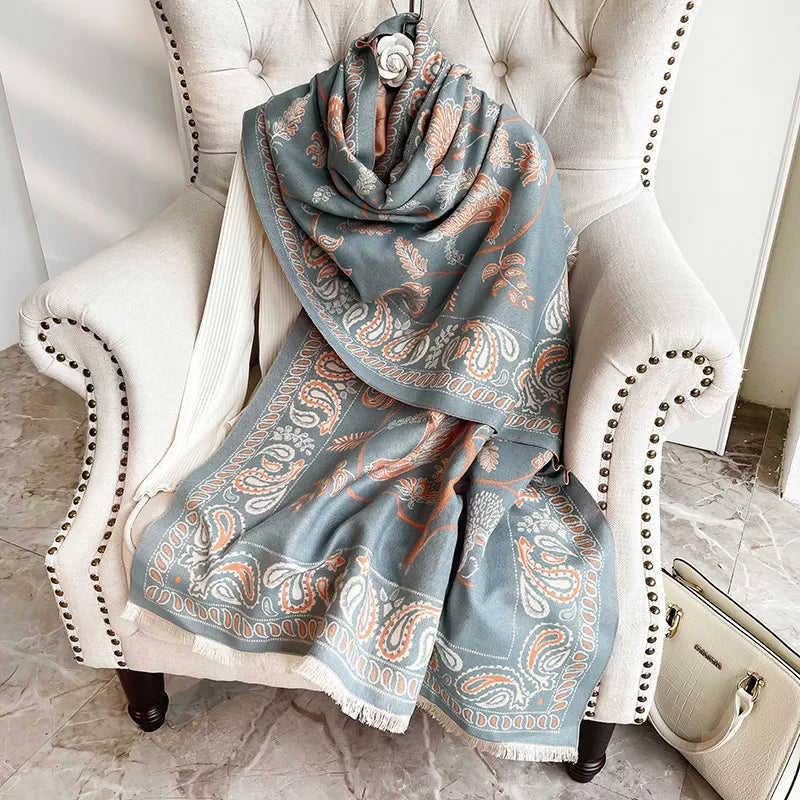 Paisley Printed Raw Hem Scarf