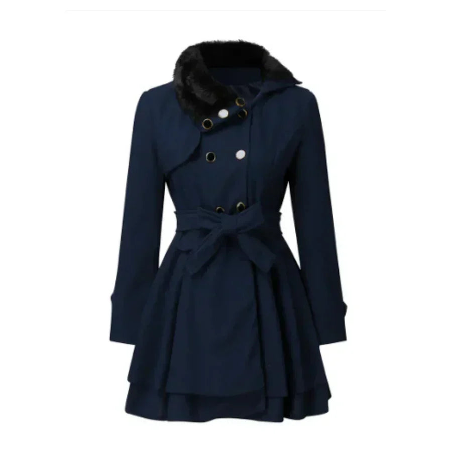Ladies Faux Fur Trimmed Belted Coat