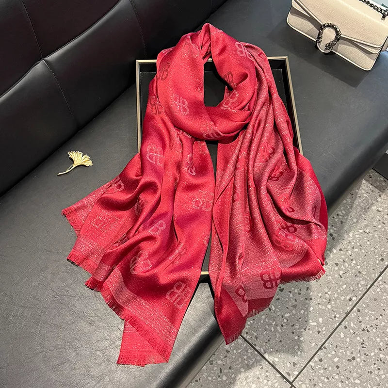 Raw Hem Lightweight Border Letter Print Scarf