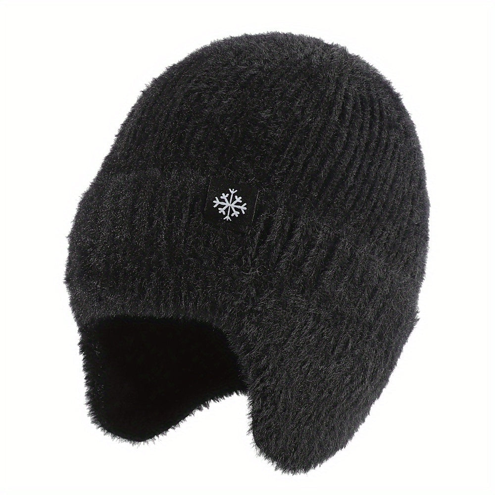 Pandaize Snowflake Label Knit Ear Flap Beanie - Coldproof Dome Hat