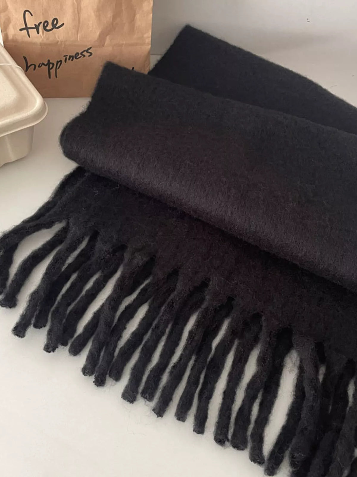 Solid Color Chunky Brushed Fringe Scarf