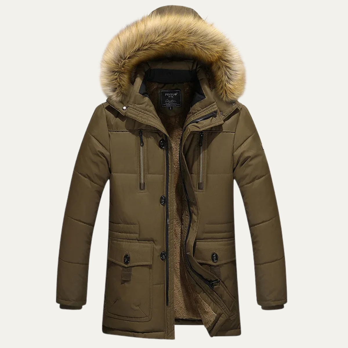 Warm Men's Quilted Parka with Faux Fur Hood