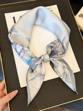 Light Gray Floral Print Silk Square Scarf