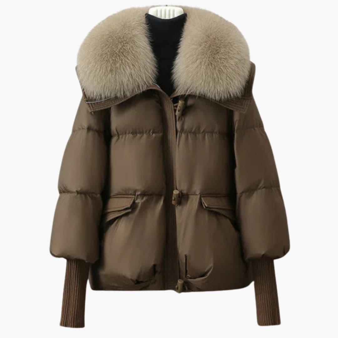 Ladies Warm Parka Coat with Faux Fur Trim and Zip
