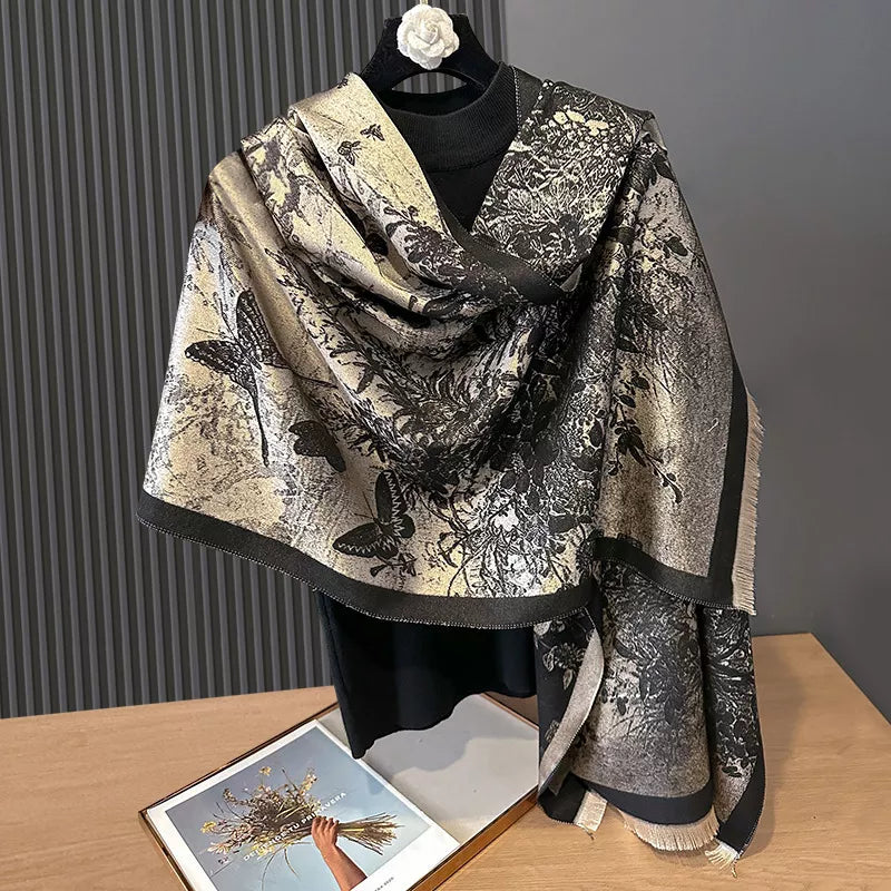 Butterfly Print Raw Hem Cotton Scarf