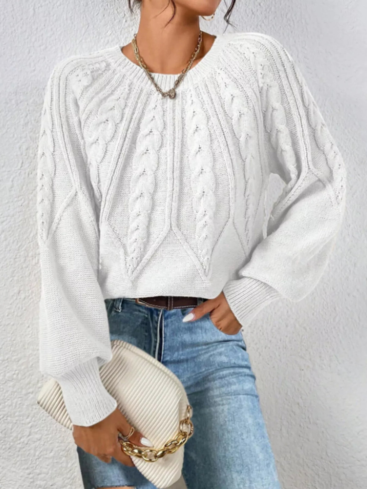 Cable Knit Ribbed Long Sleeve Sweater