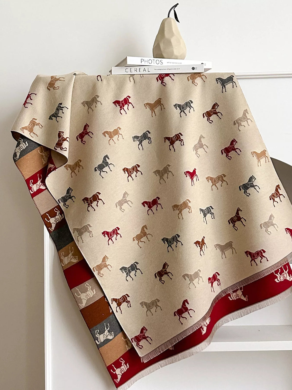 Horse Print Raw Hem Cotton Scarf