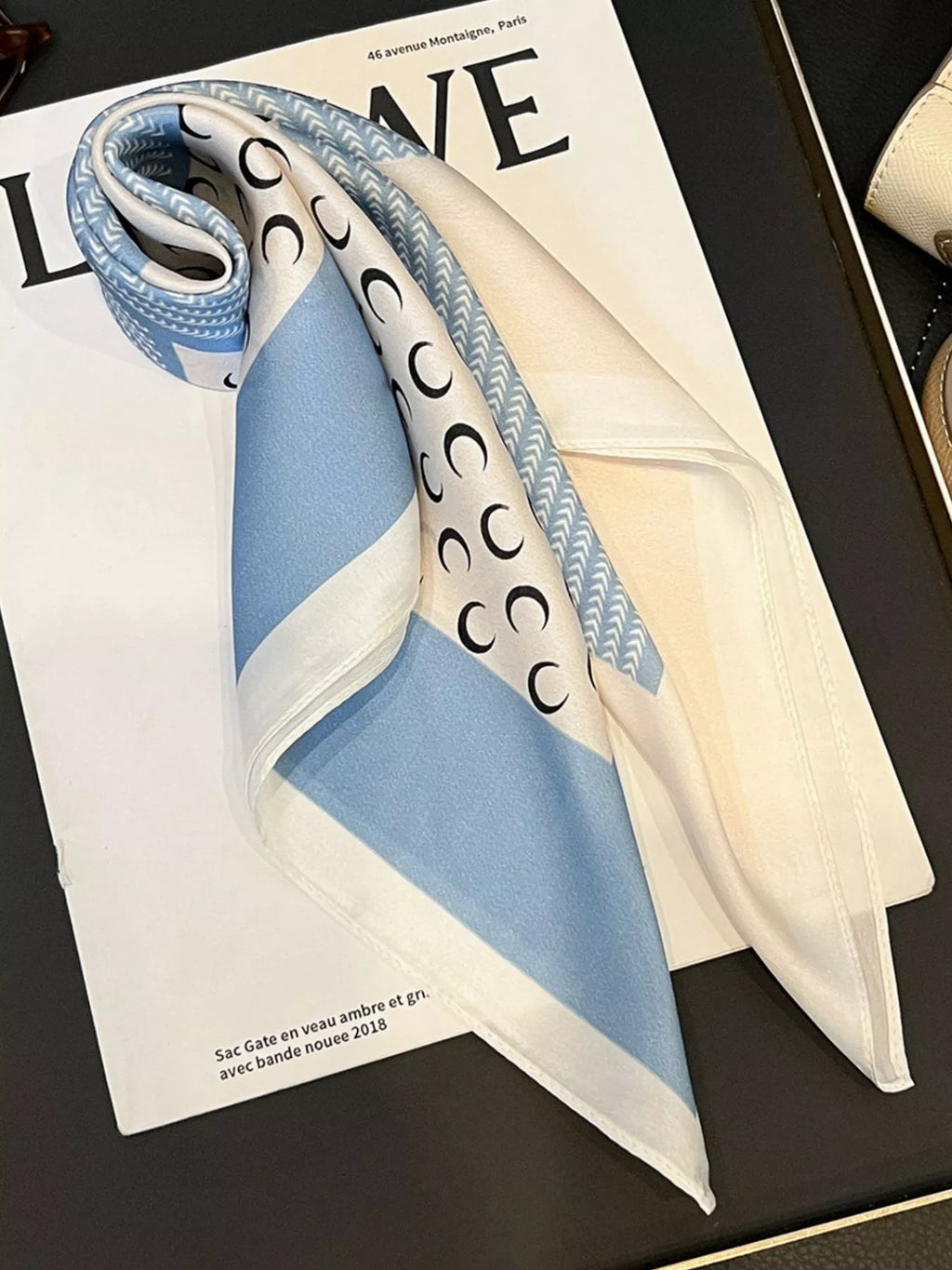 Light Blue Printed Silk Square Scarf