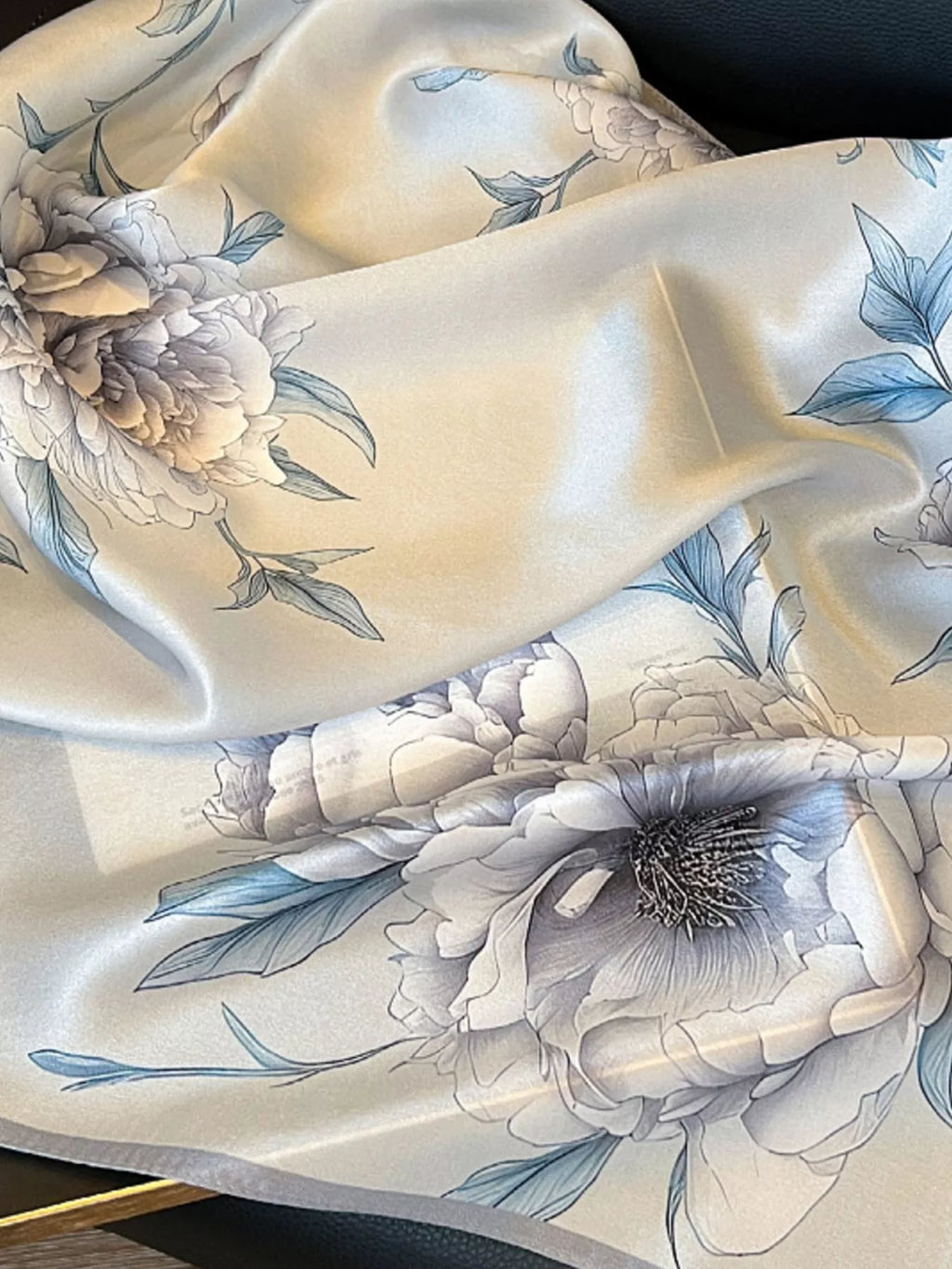 Light Gray Floral Print Silk Square Scarf