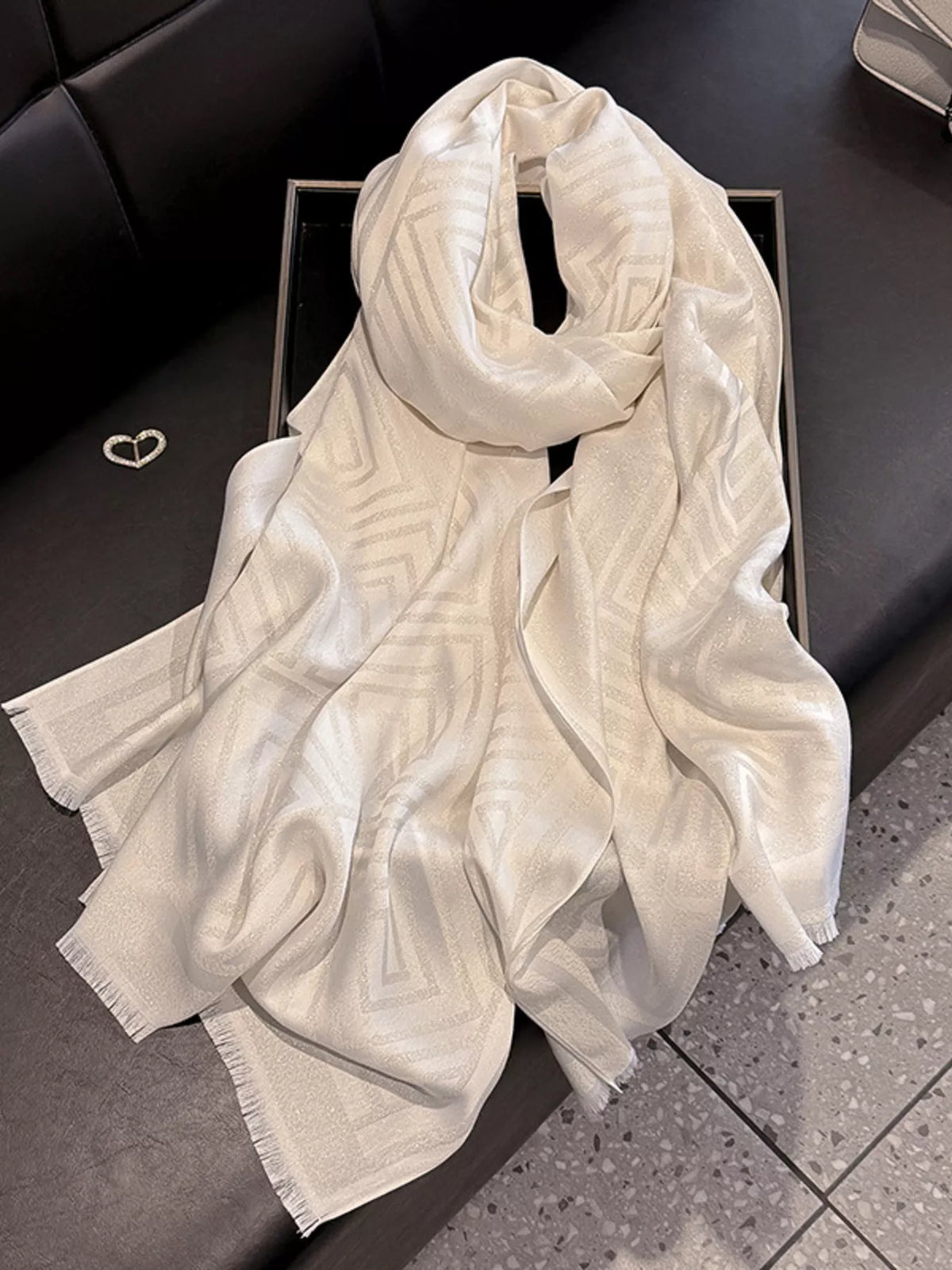 Raw Hem Lightweight Tonal Stripe Scarf