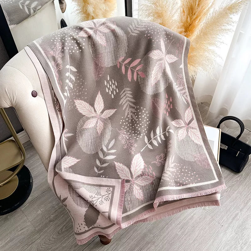 Botanical Leaf Printed Raw Hem Scarf