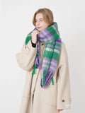 Extra Long Fringe Plaid Polyester Scarf
