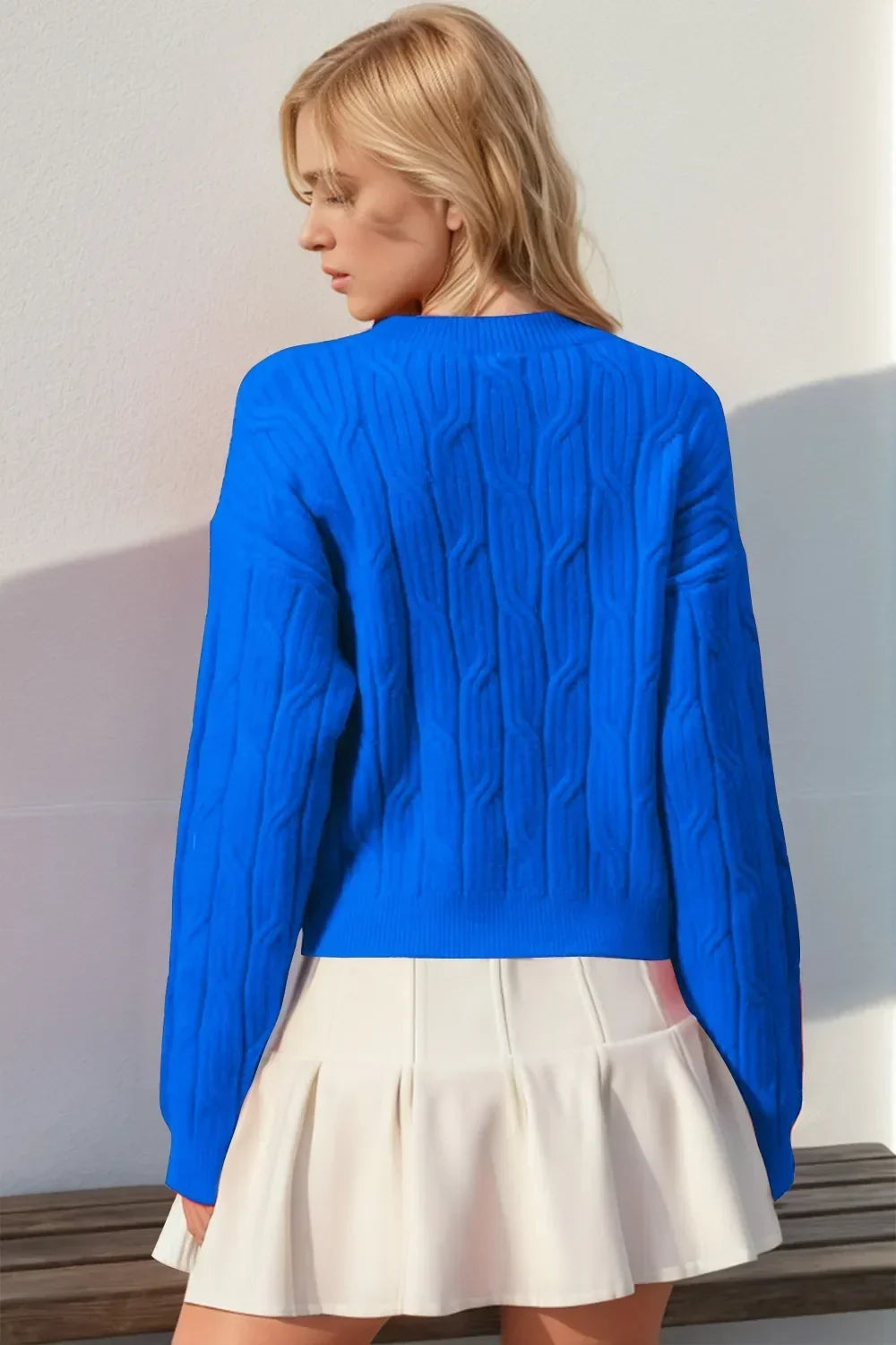 Bow Cable Knit Round Neck Sweater