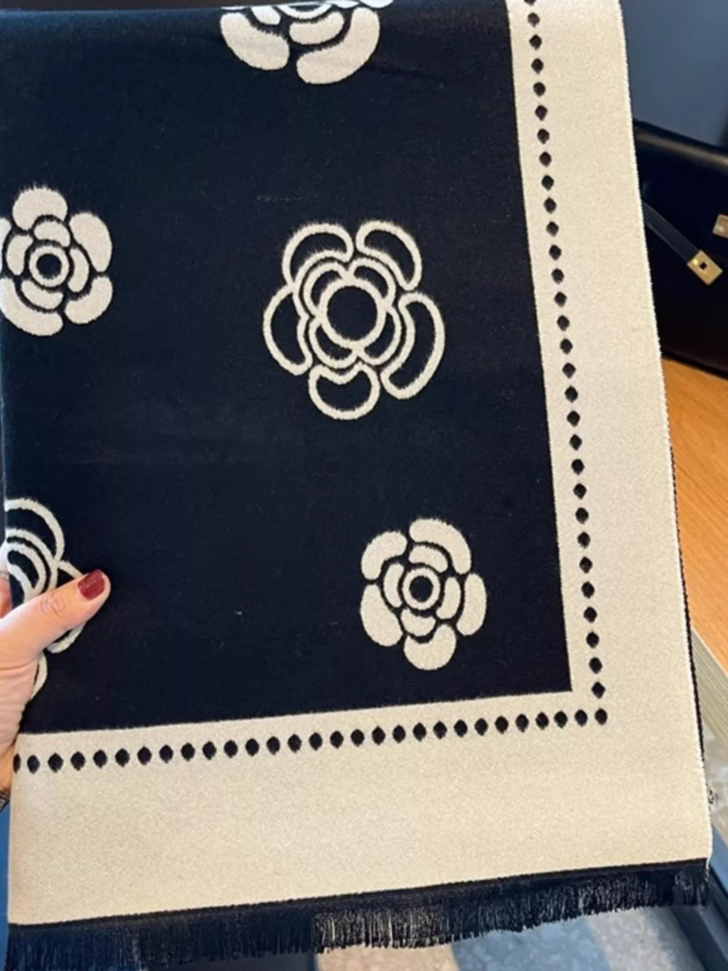 Floral Pattern Raw Hem Scarf