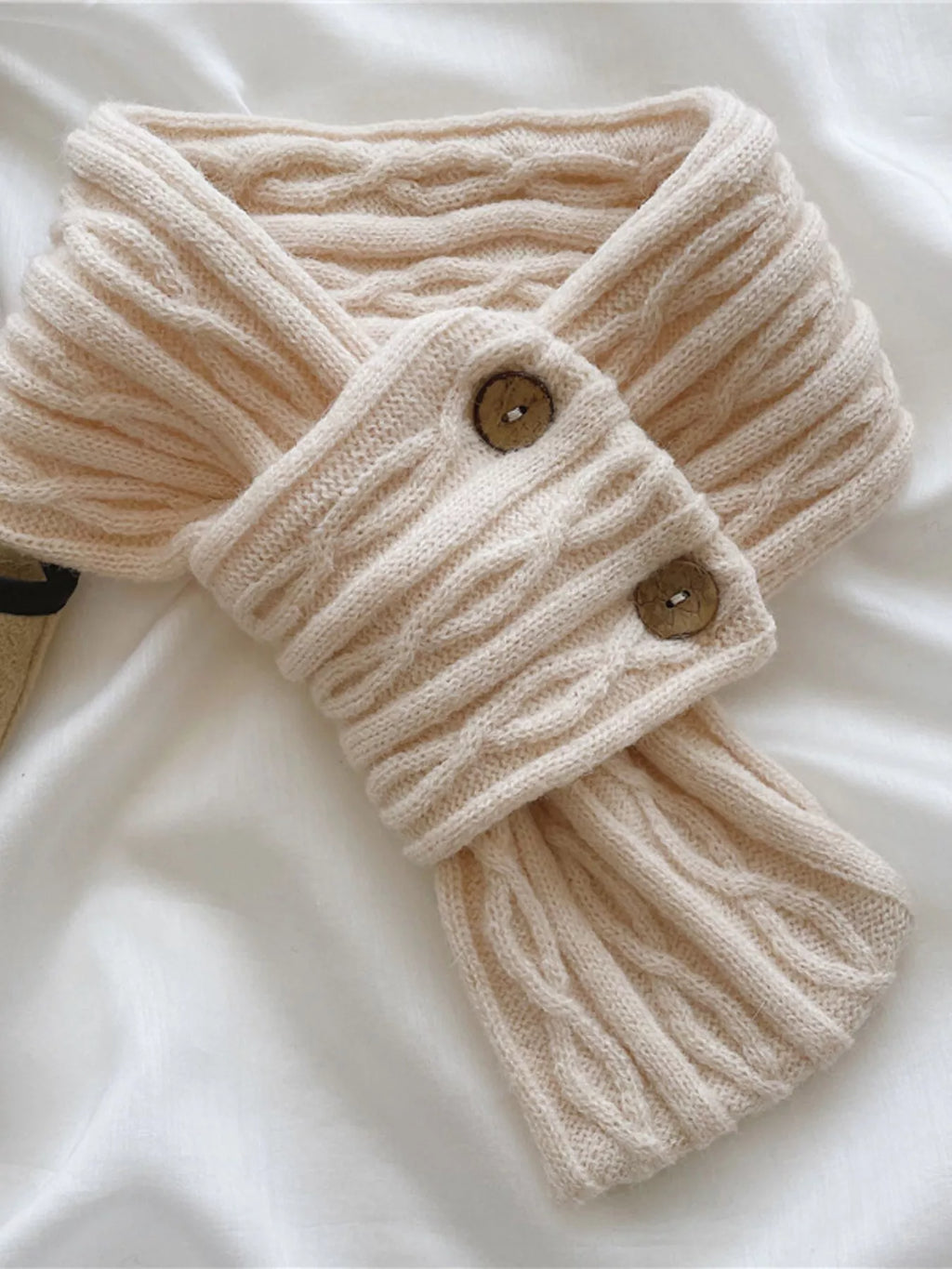 Button Accent Knitted Winter Scarf