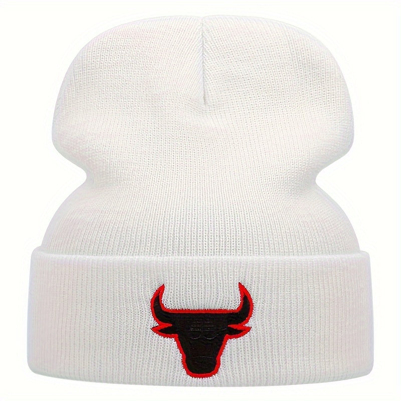 Winter Coldproof Ear Protection Warm Hat Embroidered Bull Knit Hat For Outdoor Cycling Skiing