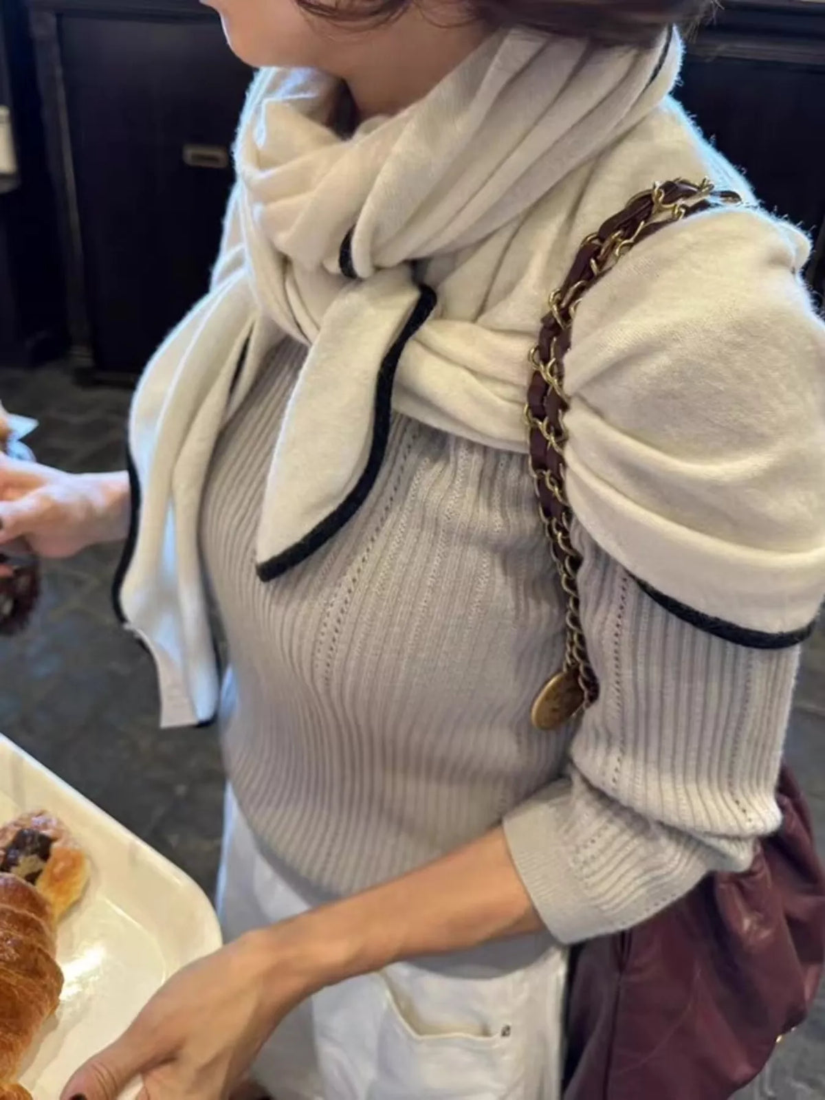 Wool Contrast Trim Scarf