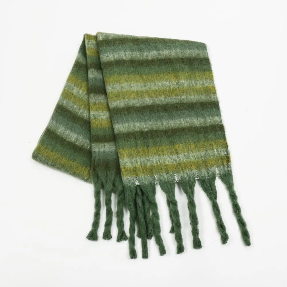 Fringe Contrast Striped Scarf