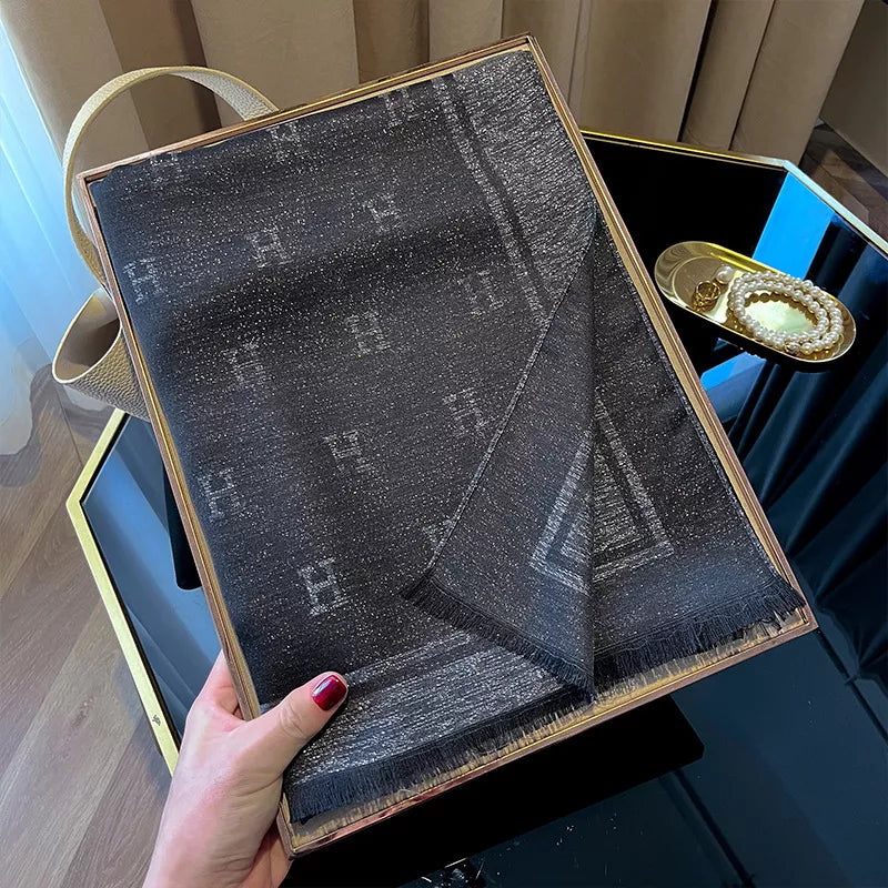 Raw Hem Lightweight Letter Jacquard Scarf