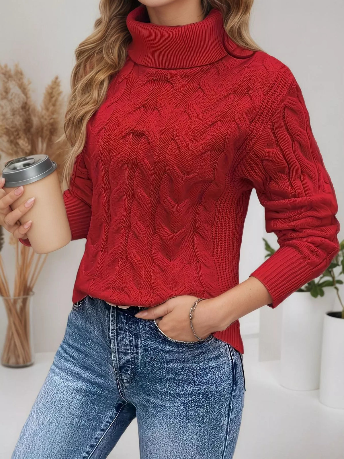 Chunky Cable Knit Turtleneck Sweater