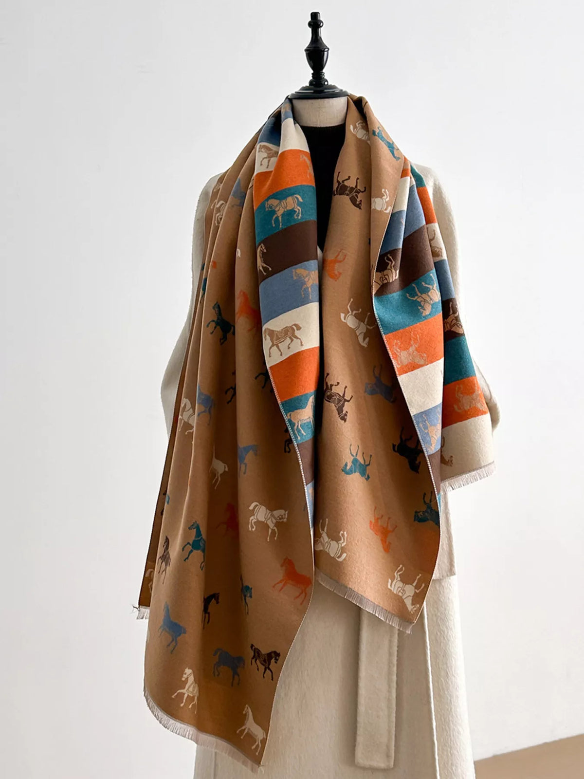 Horse Print Raw Hem Cotton Scarf
