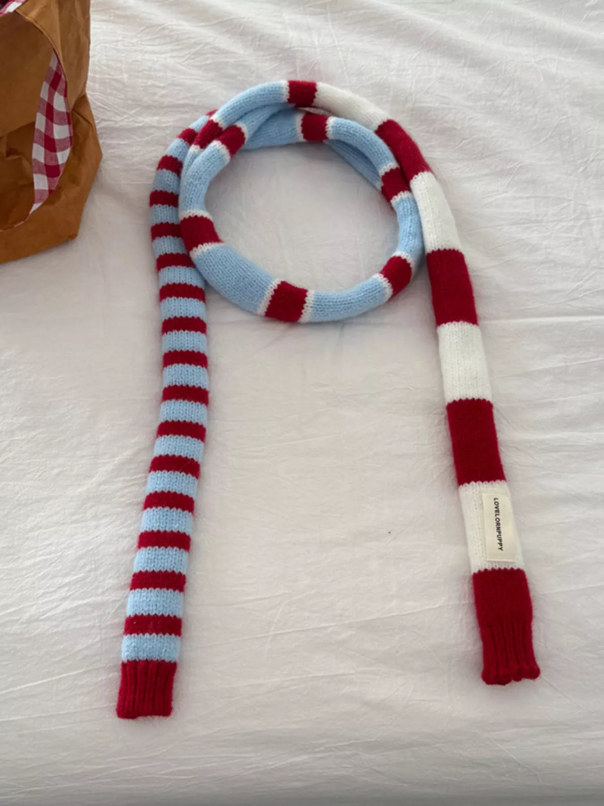 Red Striped Knitted Warm Skinny Scarf