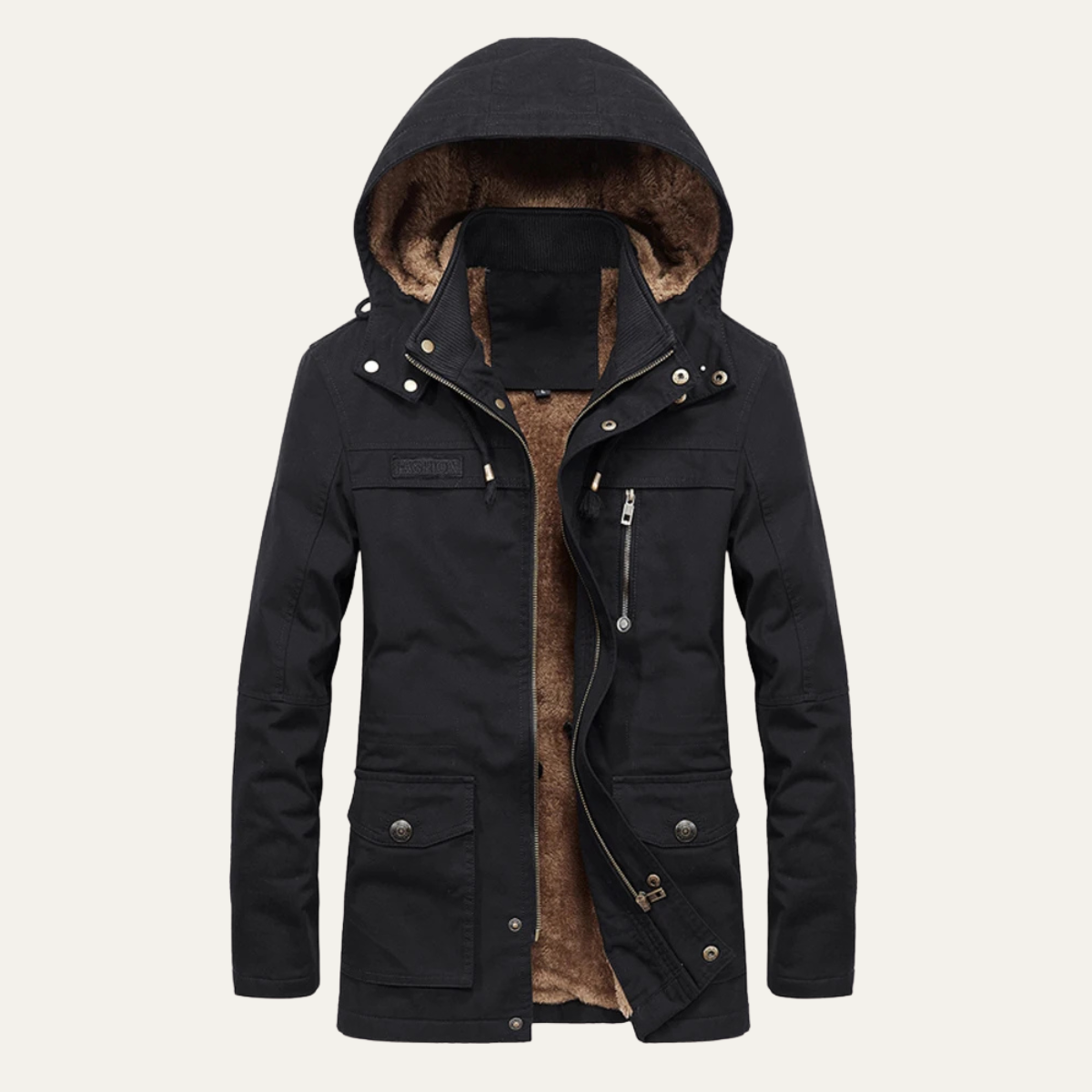 Thermal Men's Fleece Hooded Parka with Multiple Pockets