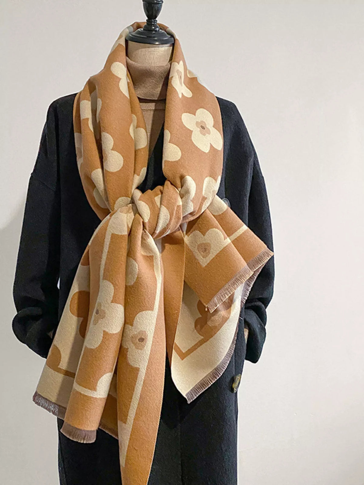 Floral Print Raw Hem Scarf