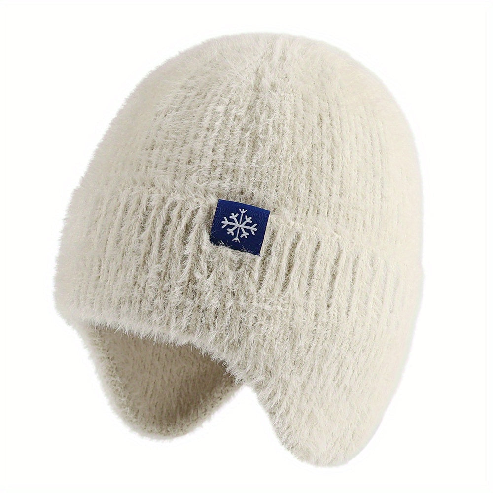 Pandaize Snowflake Label Knit Ear Flap Beanie - Coldproof Dome Hat