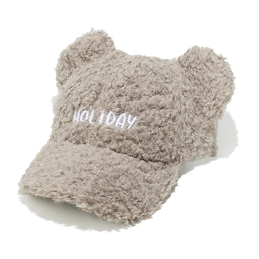 Cute Bear Ear Fleece Baseball Cap - Winter Warmth