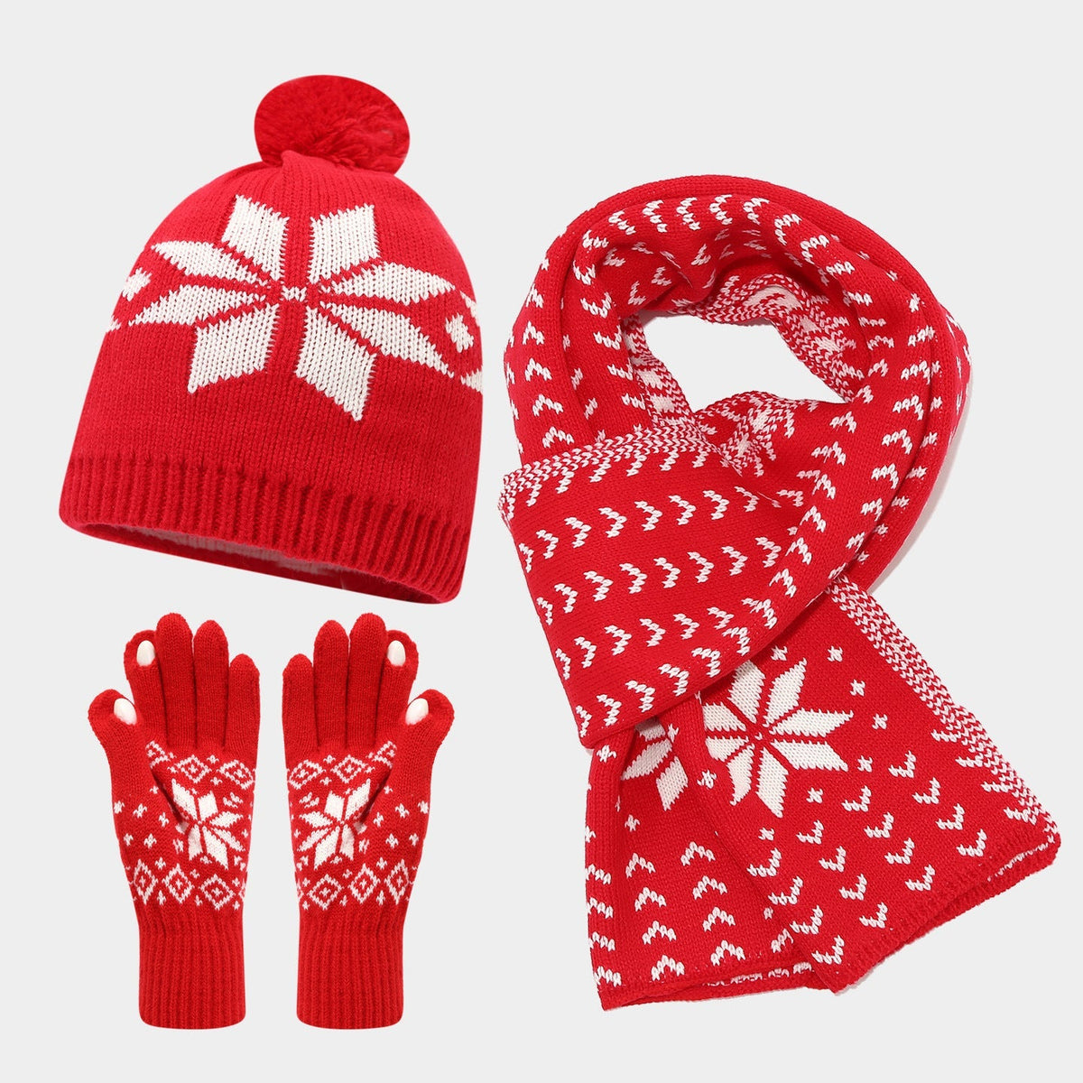 Cozy Snowflake Knit Hat, Scarf & Glove Set