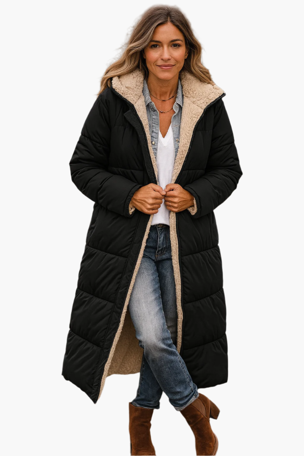 Soft Padded Long Down Coat for Women - Warm Winter Jacket